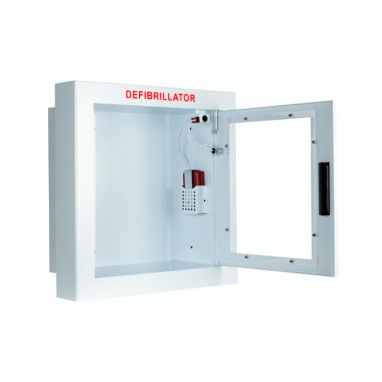 Semi-Recessed Large Defibrillator Wall Cabinet with Wall Sign