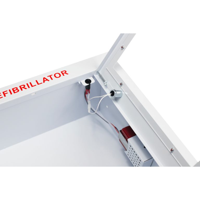 Semi-Recessed Large Defibrillator Wall Cabinet with Wall Sign